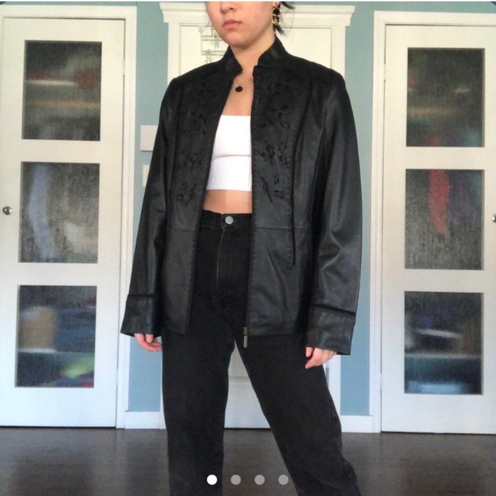 Vintage Leather Trench Coat Jacket